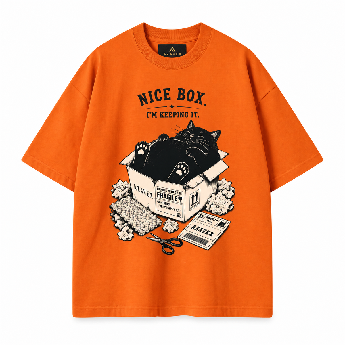 Nice Box Cat Tee — orange — front view