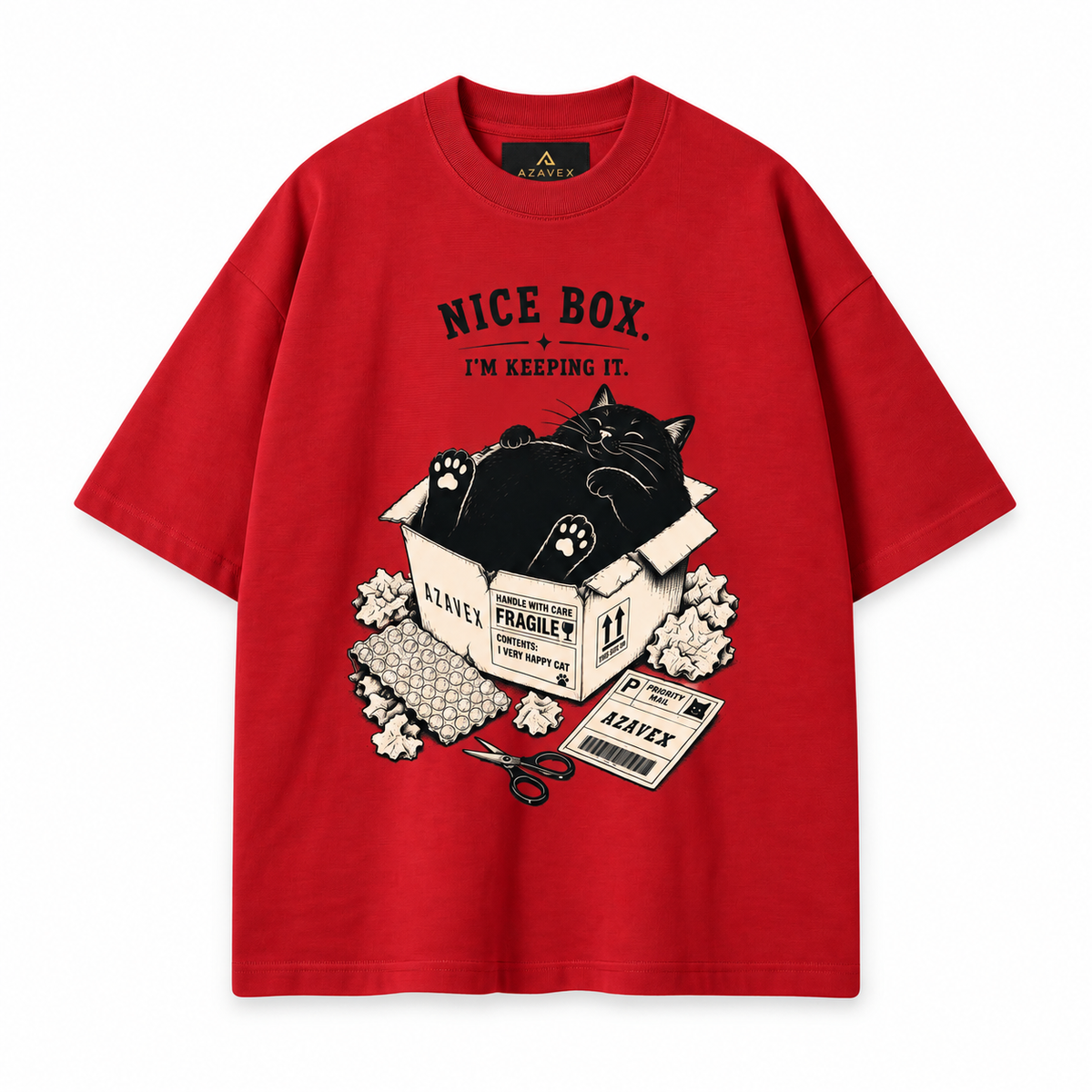 Nice Box Cat Tee — red — front view