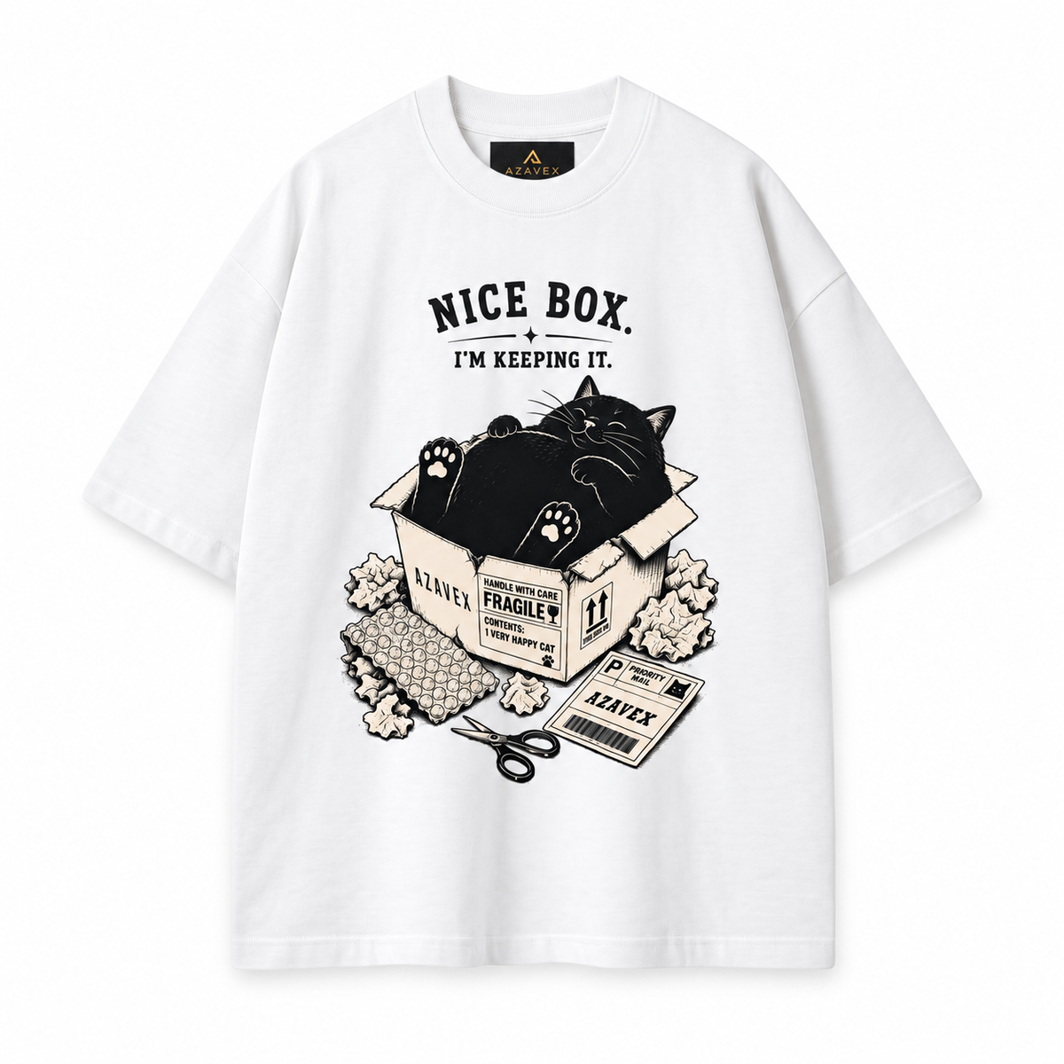 Nice Box Cat Tee — white — front view