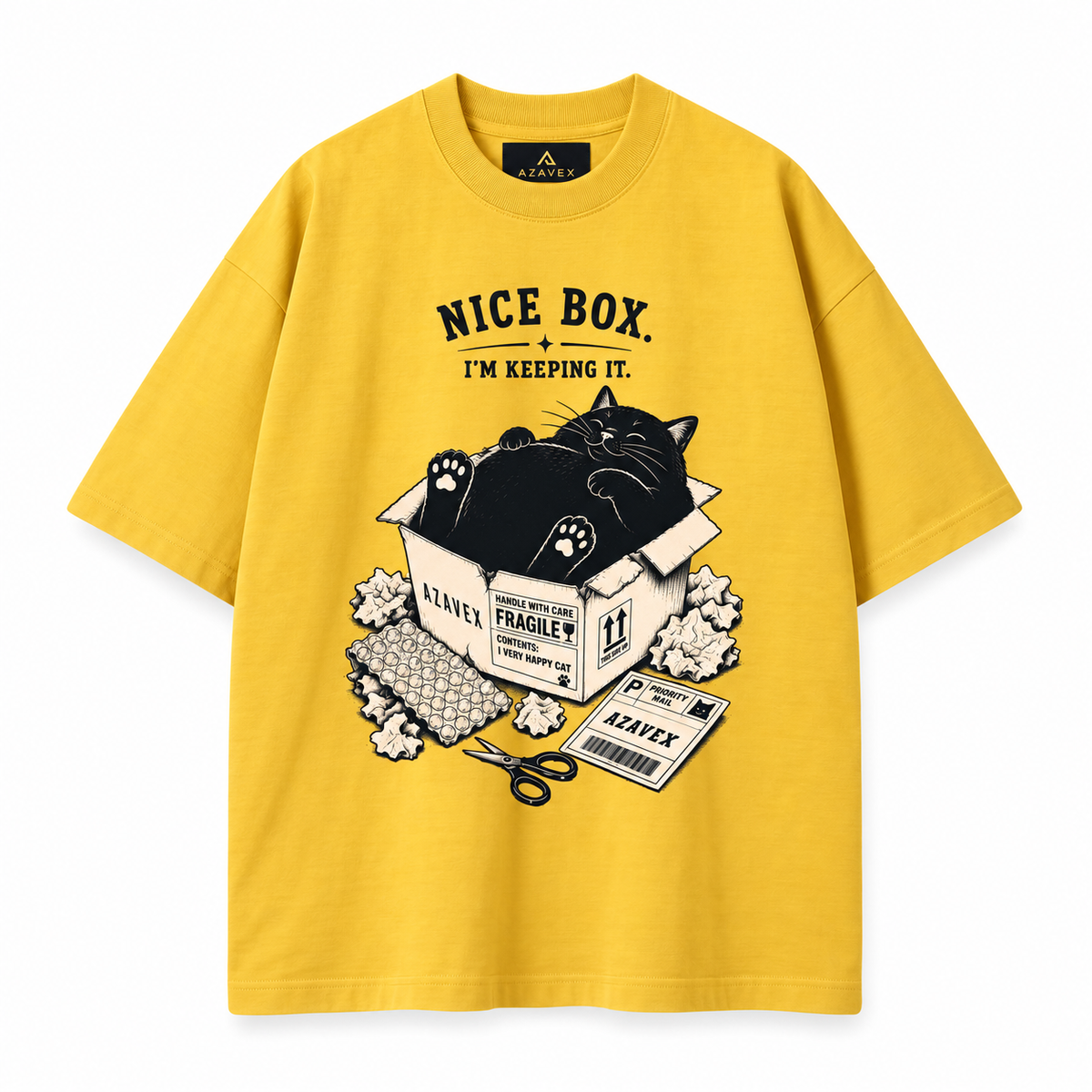Nice Box Cat Tee — yellow — front view