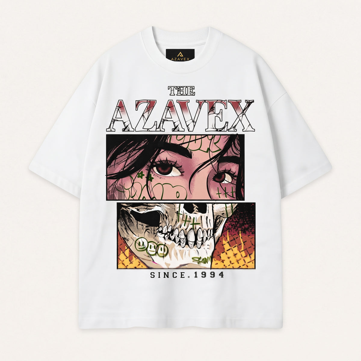 Rose Skull Manga Collage Tee — front view