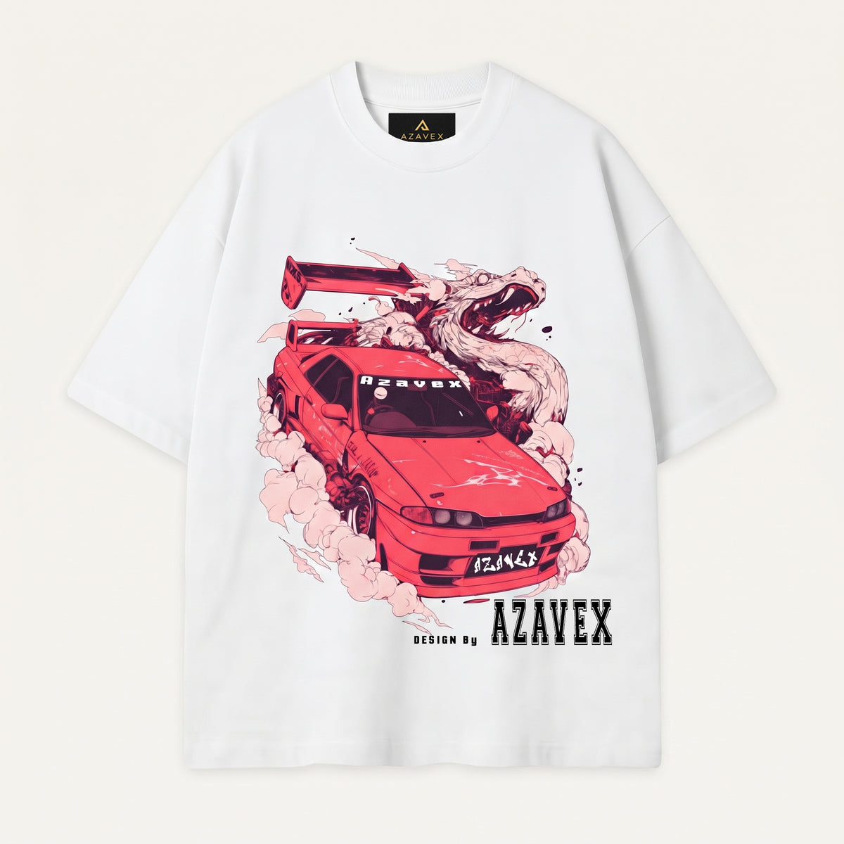 Sakura Drift Dragon Tee — white — front view