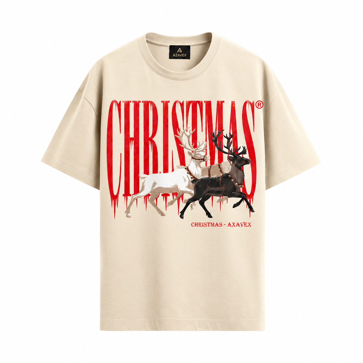 Christmas Reindeer Heritage Tee — beige — front view