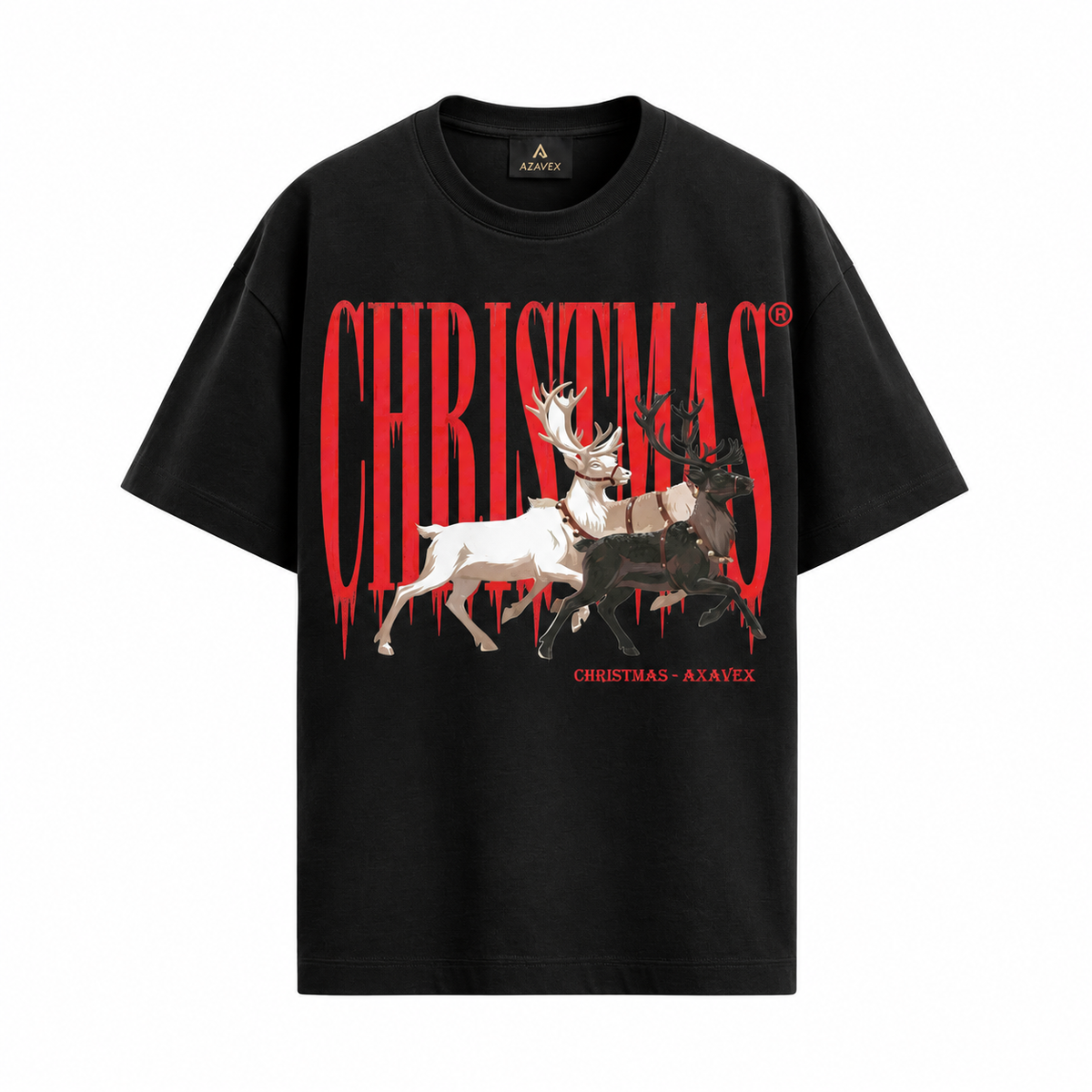 Christmas Reindeer Heritage Tee — black — front view