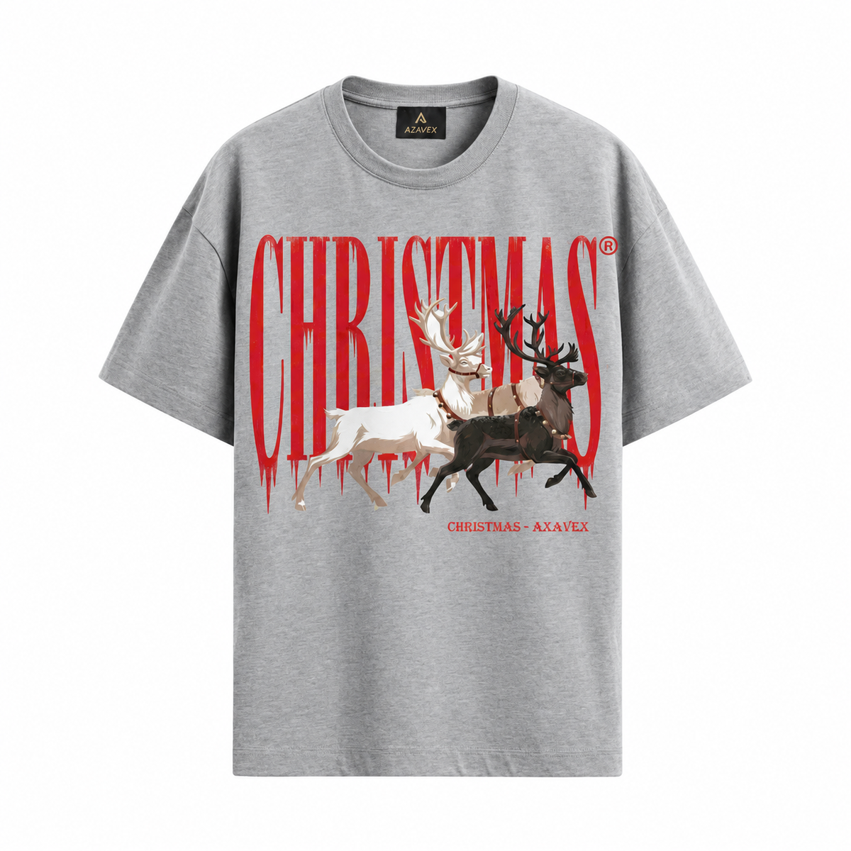 Christmas Reindeer Heritage Tee — gray — front view