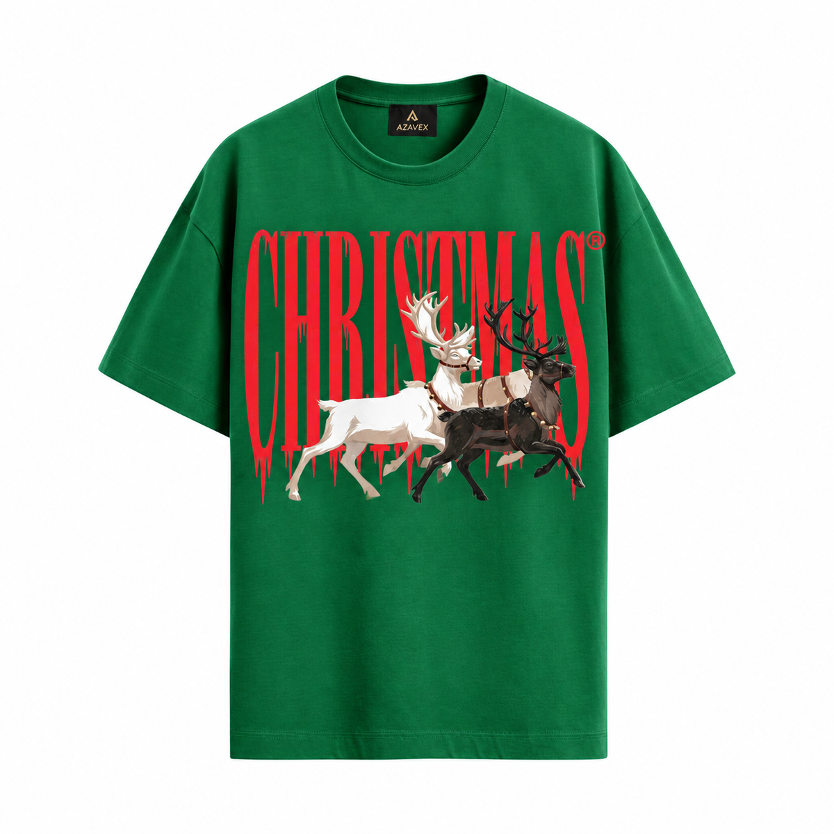 Christmas Reindeer Heritage Tee — green — front view