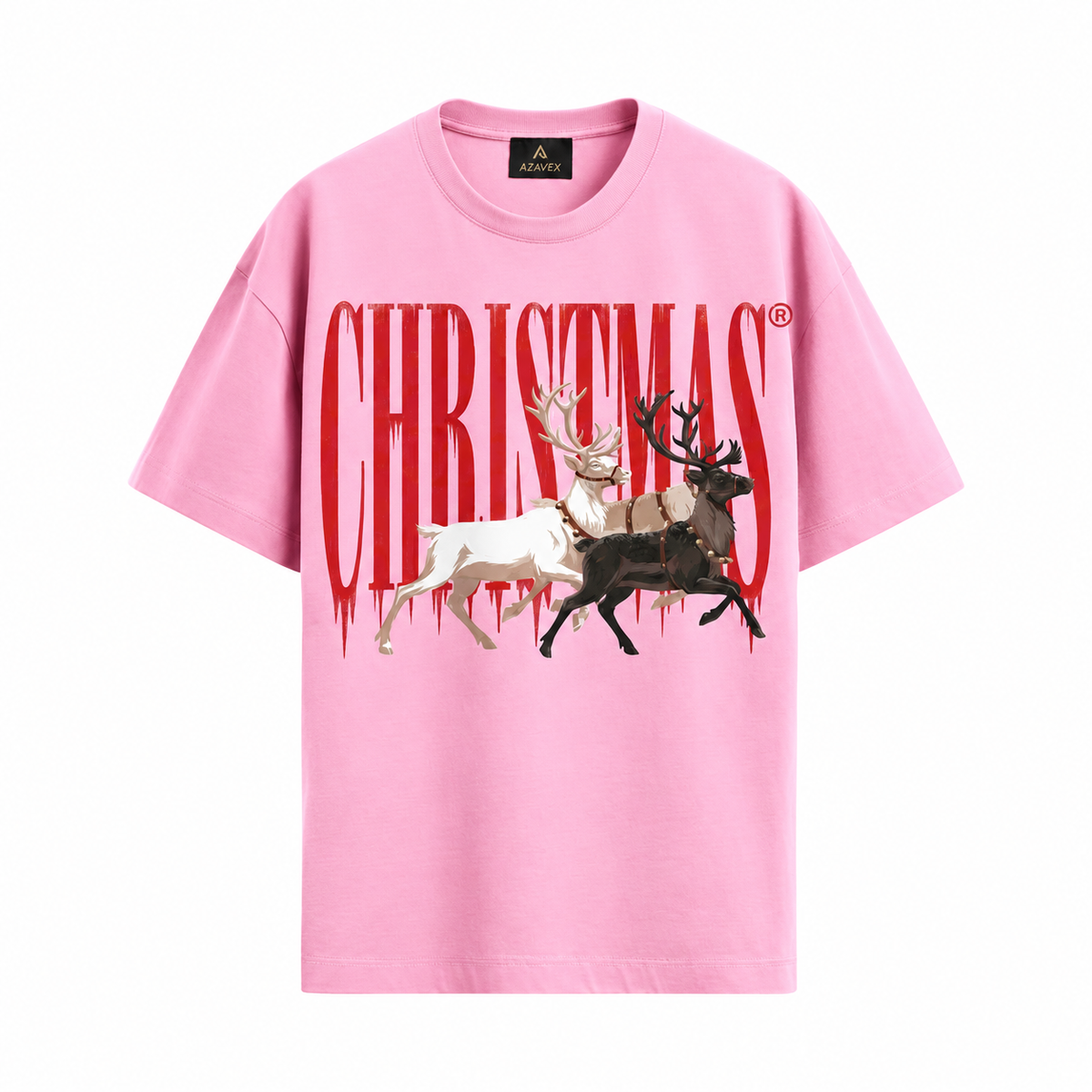 Christmas Reindeer Heritage Tee — pink — front view