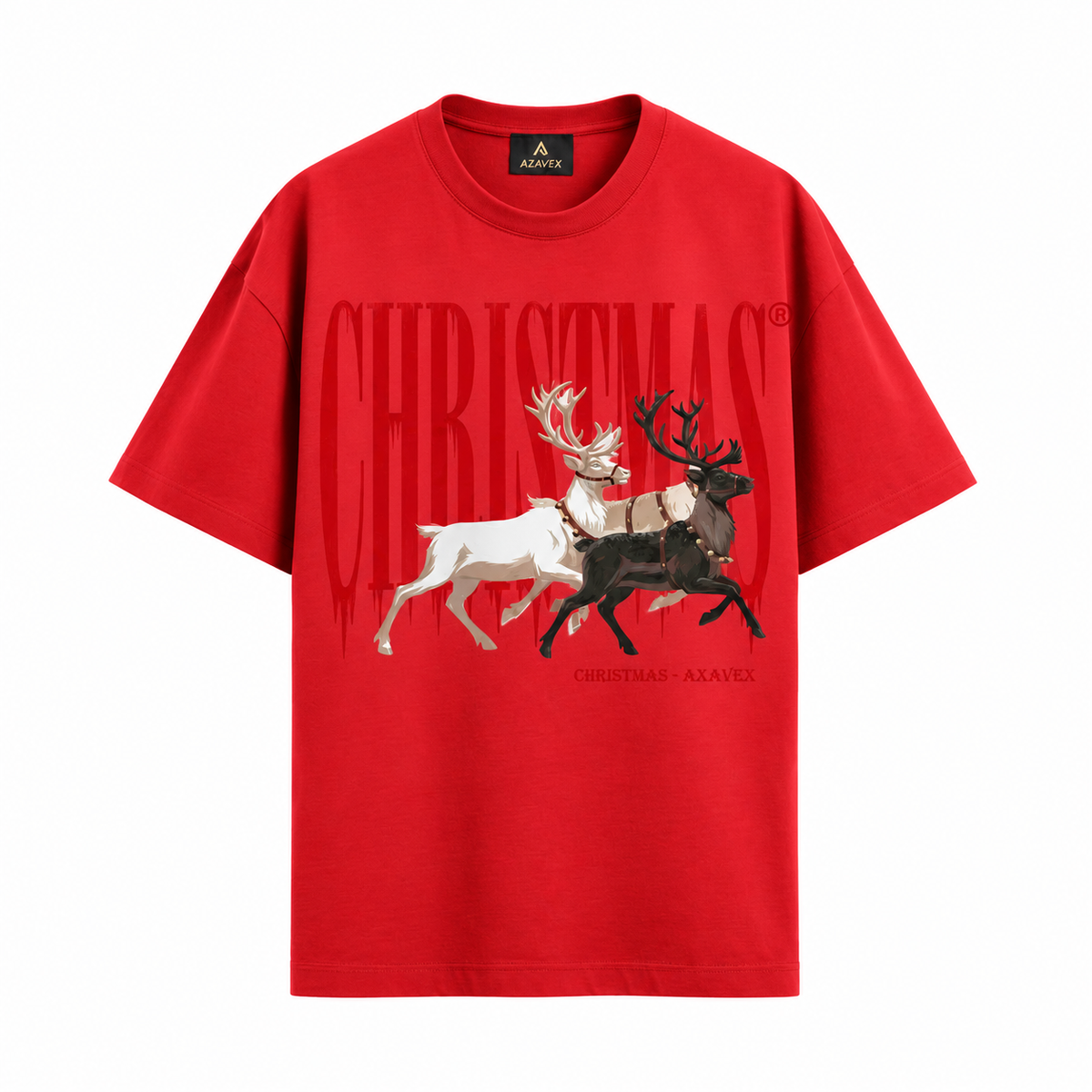 Christmas Reindeer Heritage Tee — red — front view
