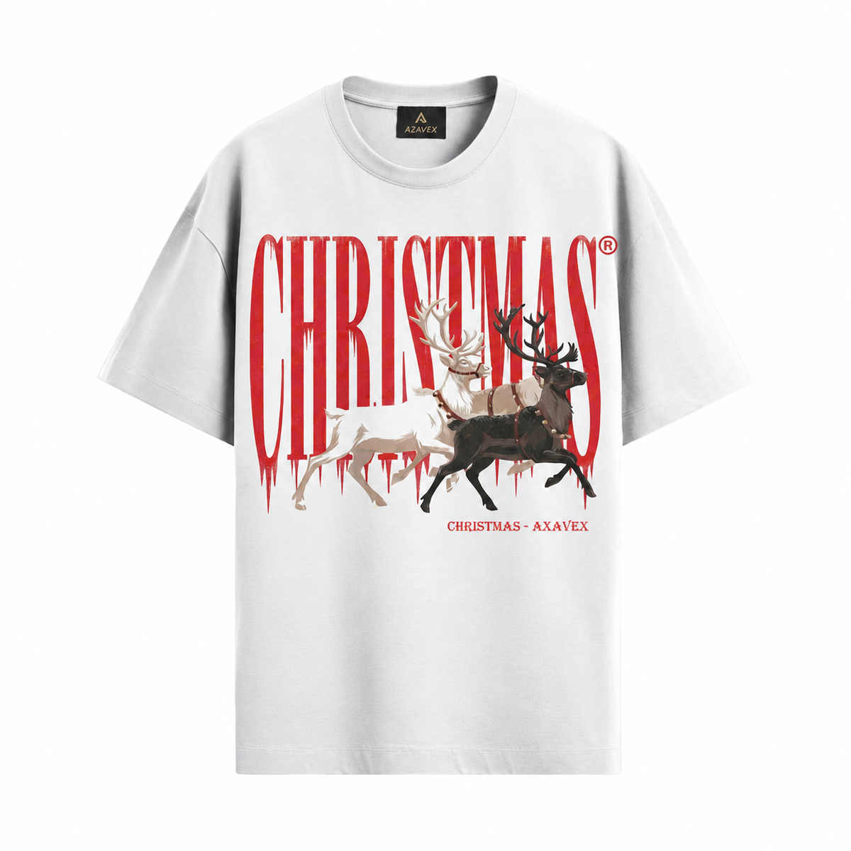 Christmas Reindeer Heritage Tee — white — front view