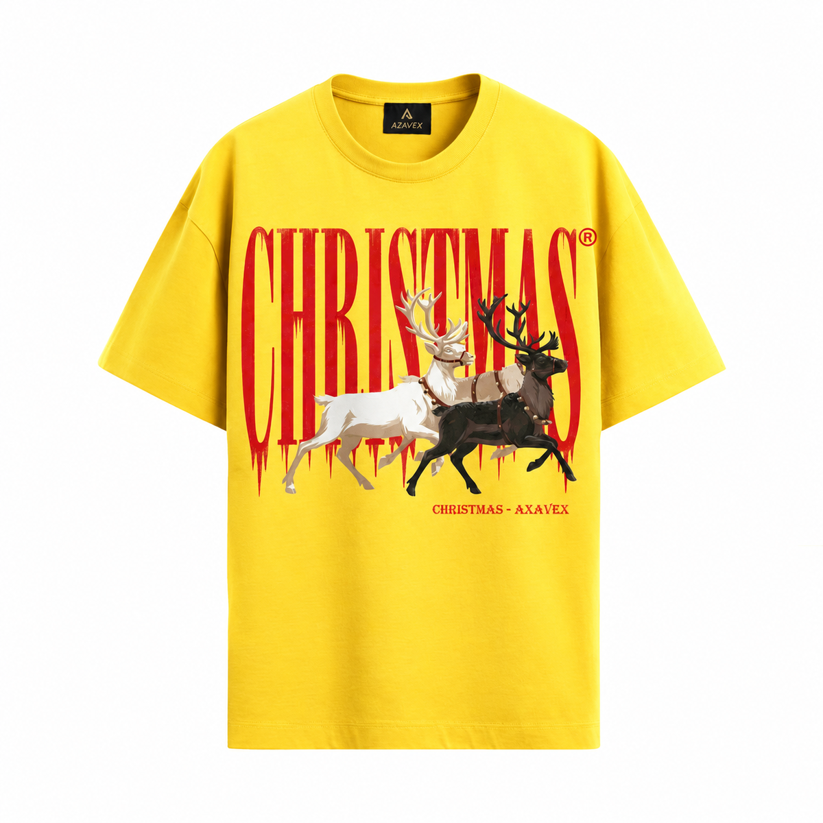 Christmas Reindeer Heritage Tee — yellow — front view