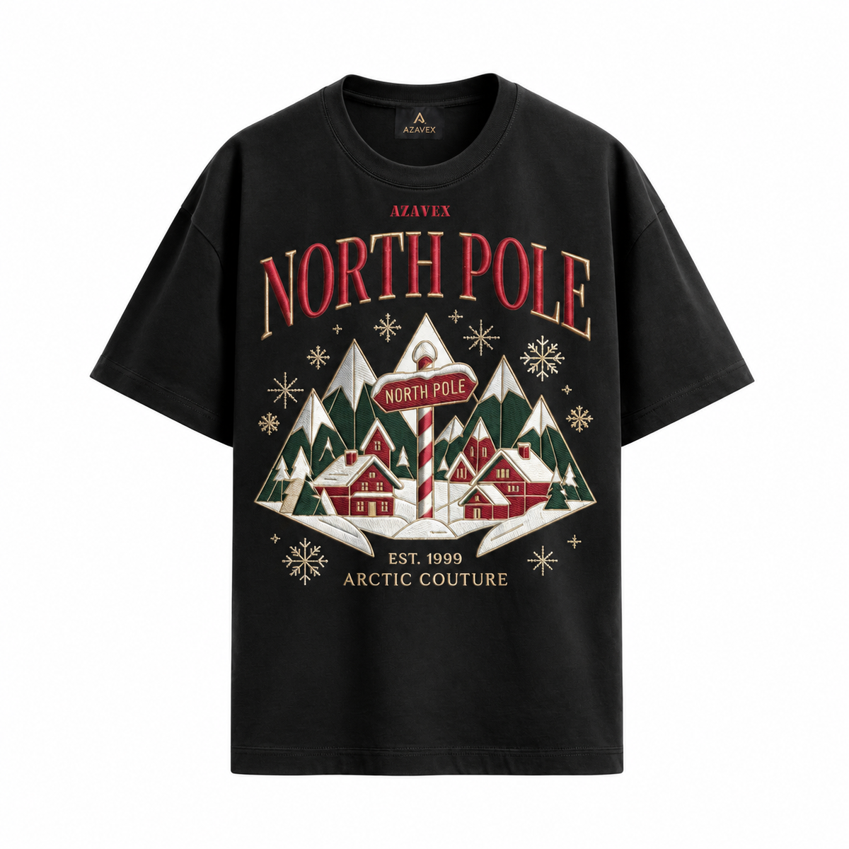 North Pole Alpine Village Tee — black — front view