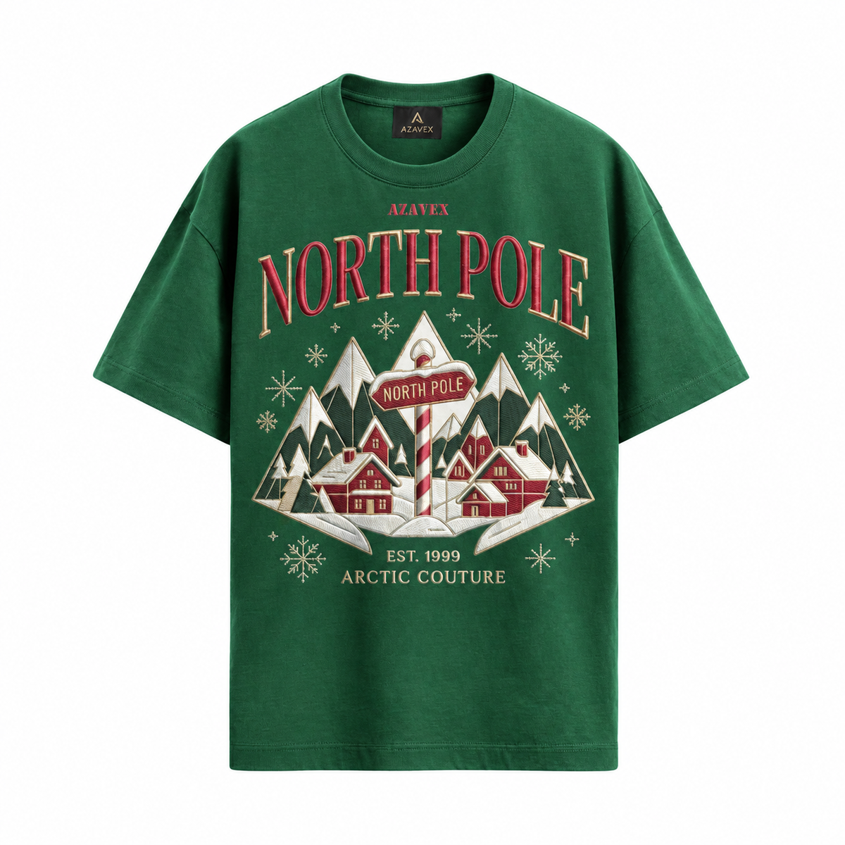 North Pole Alpine Village Tee — green — front view