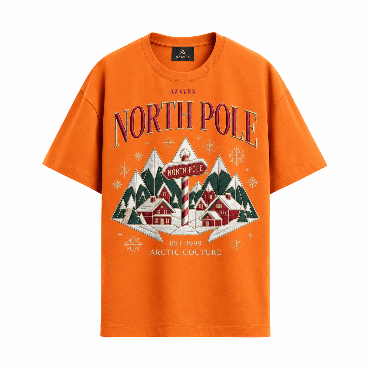 North Pole Alpine Village Tee — orange — front view