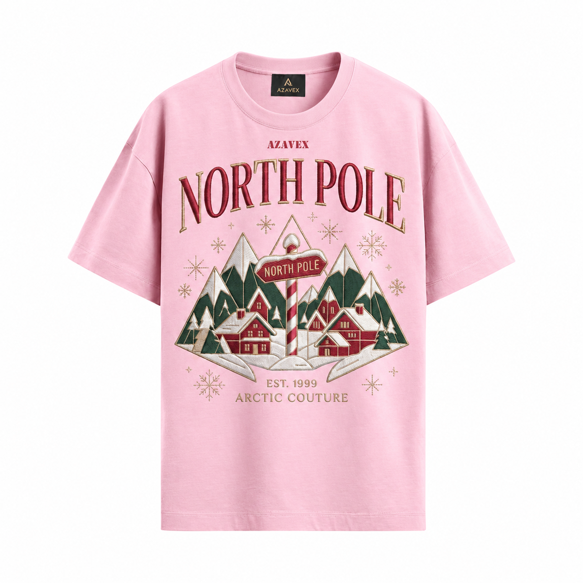 North Pole Alpine Village Tee — pink — front view