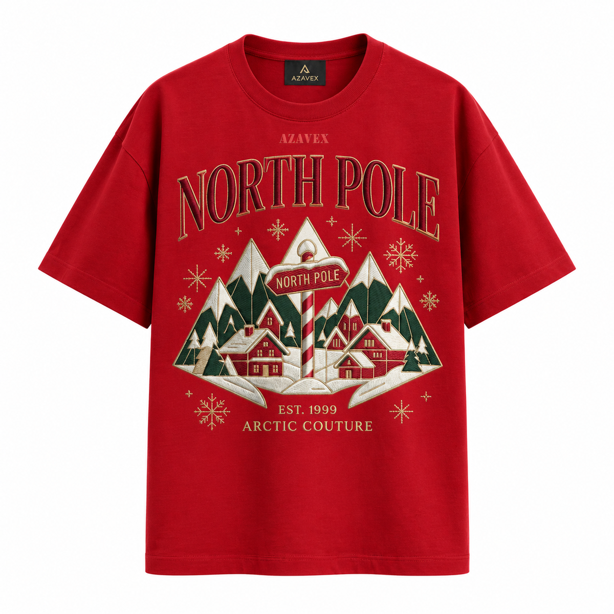 North Pole Alpine Village Tee — red — front view