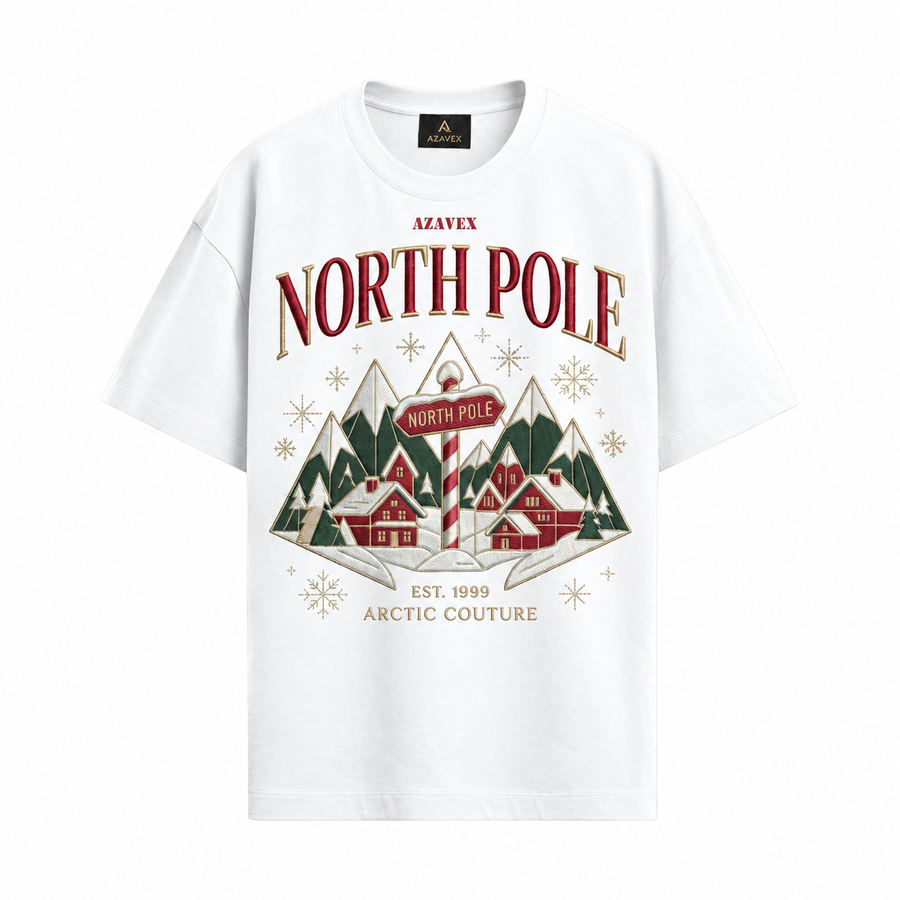 North Pole Alpine Village Tee — white — front view