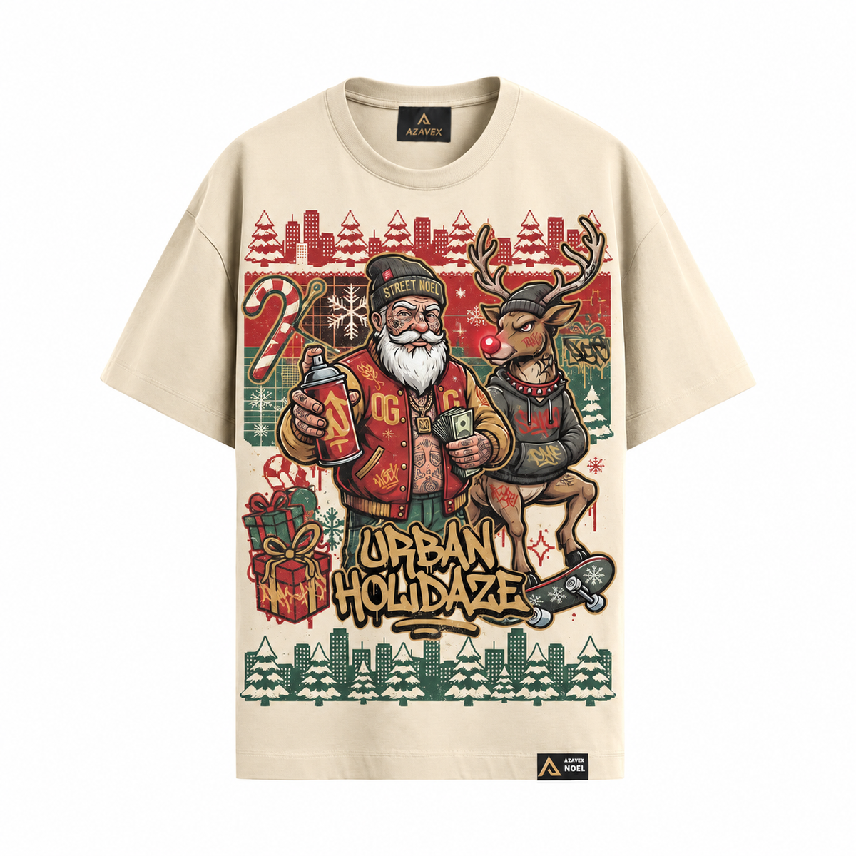 Urban Holidaze Santa Tee — beige — front view