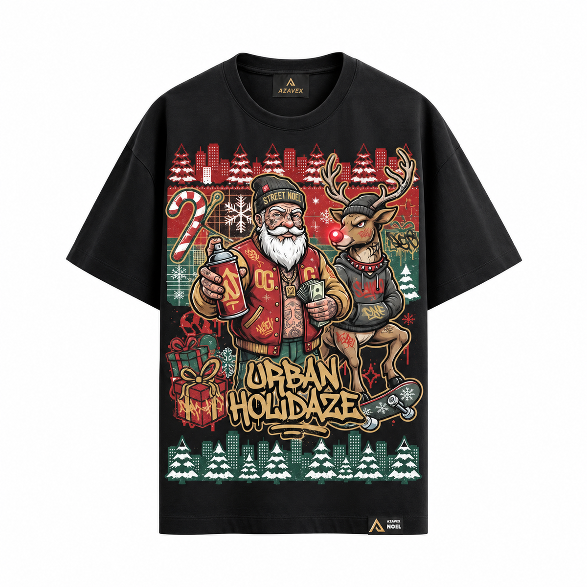 Urban Holidaze Santa Tee — black — front view