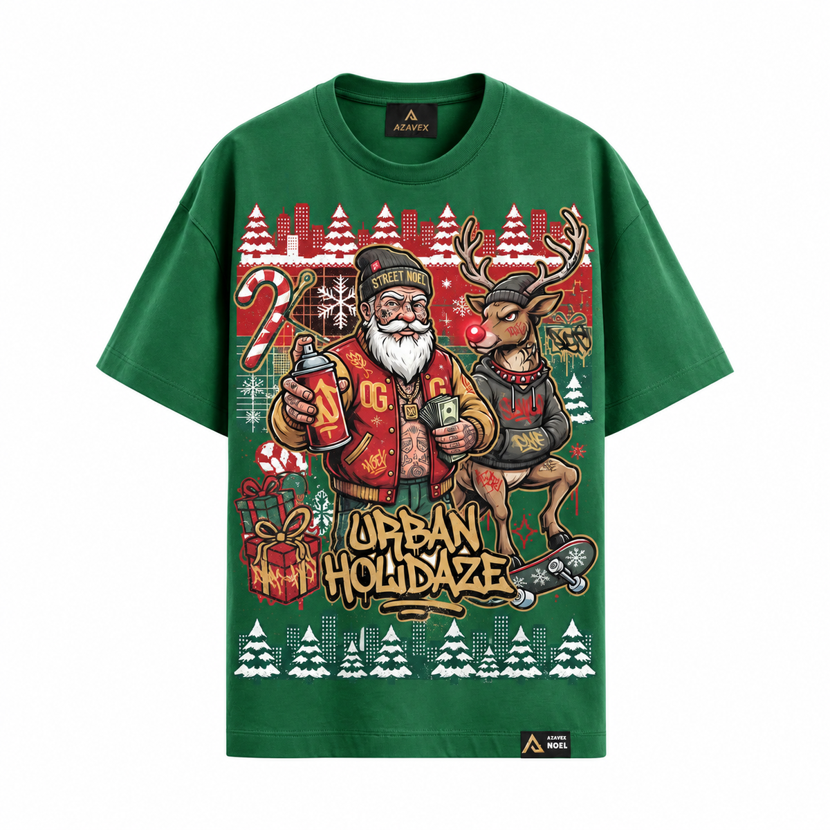 Urban Holidaze Santa Tee — green — front view