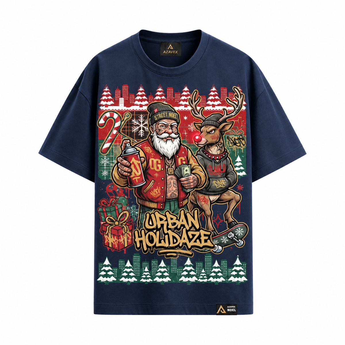 Urban Holidaze Santa Tee — navy — front view