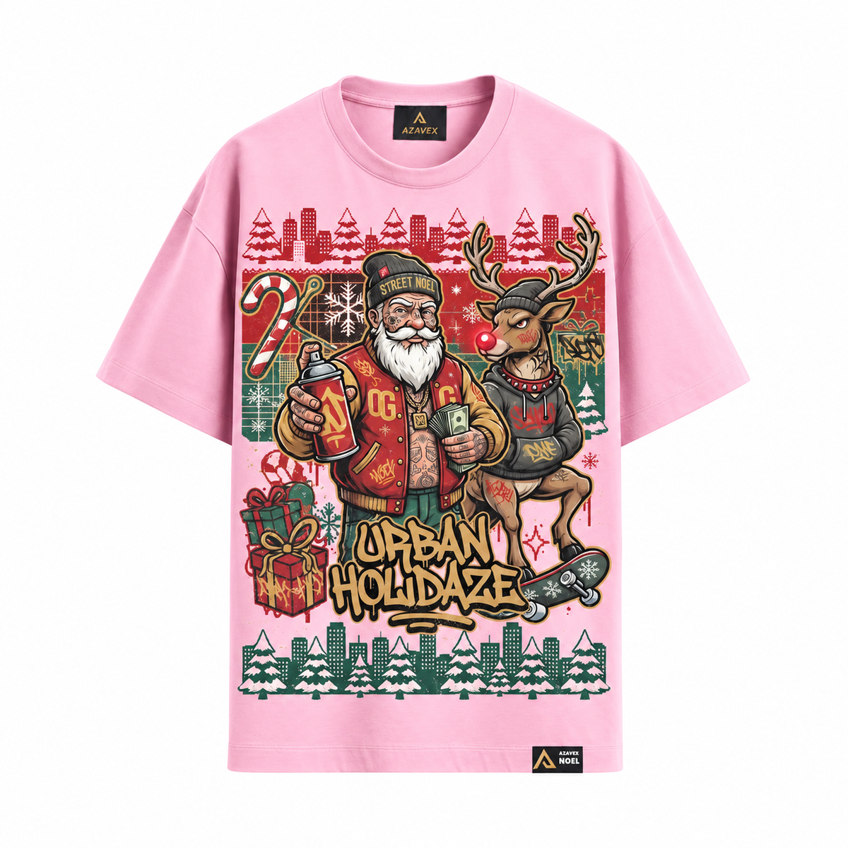 Urban Holidaze Santa Tee — pink — front view
