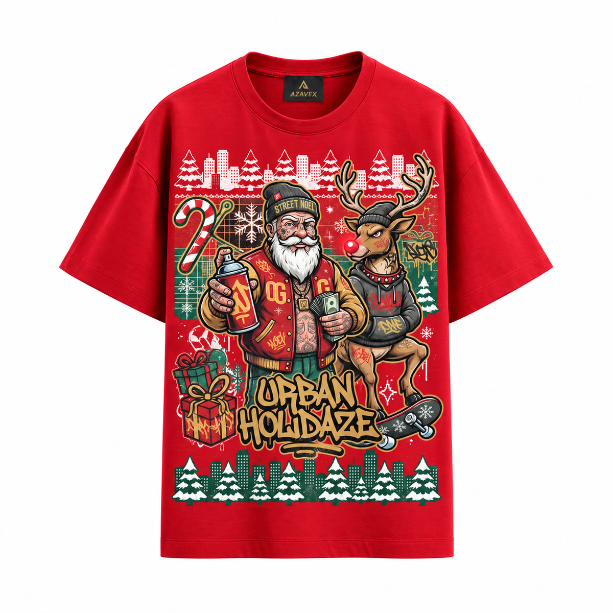 Urban Holidaze Santa Tee — red — front view