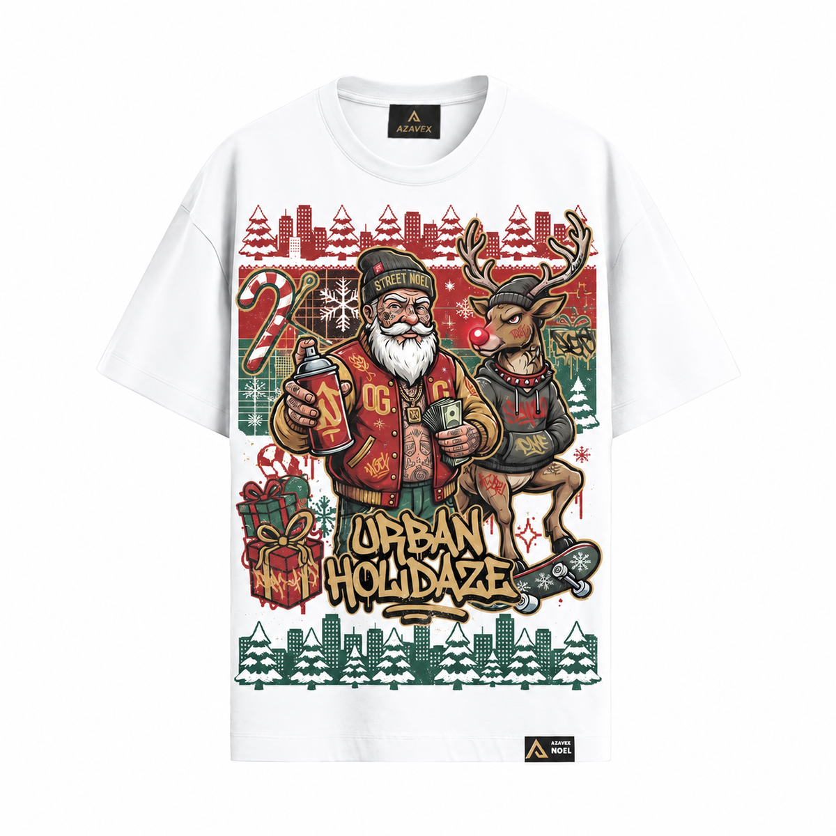 Urban Holidaze Santa Tee — white — front view