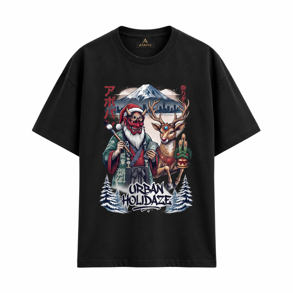 Fuji Holiday Adventure Tee — black — front view
