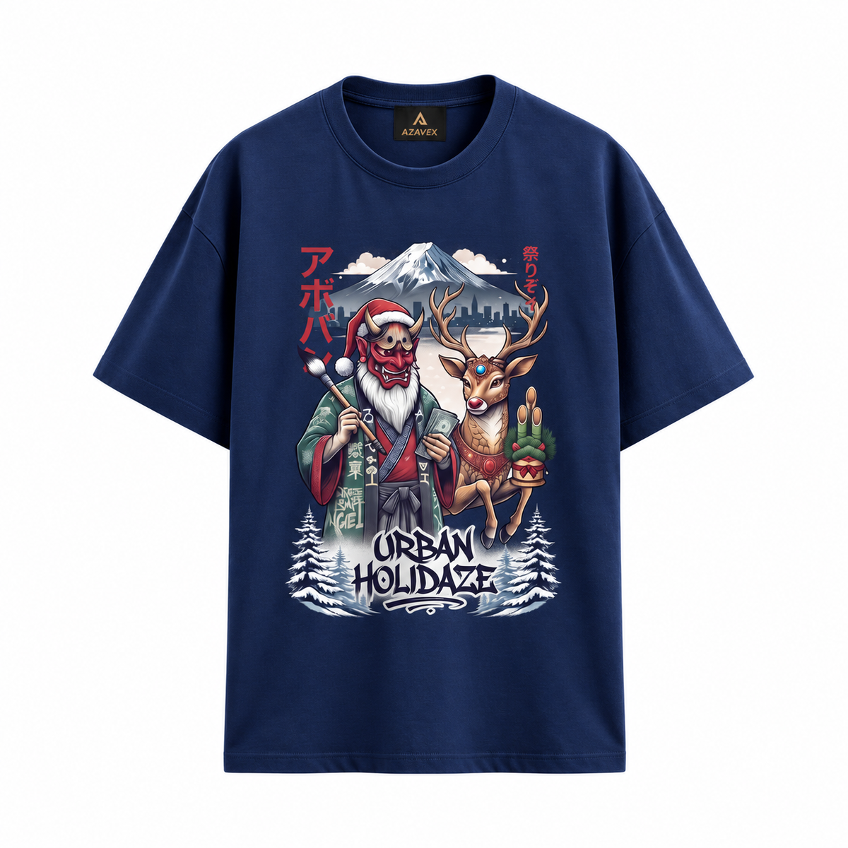 Fuji Holiday Adventure Tee — navy — front view