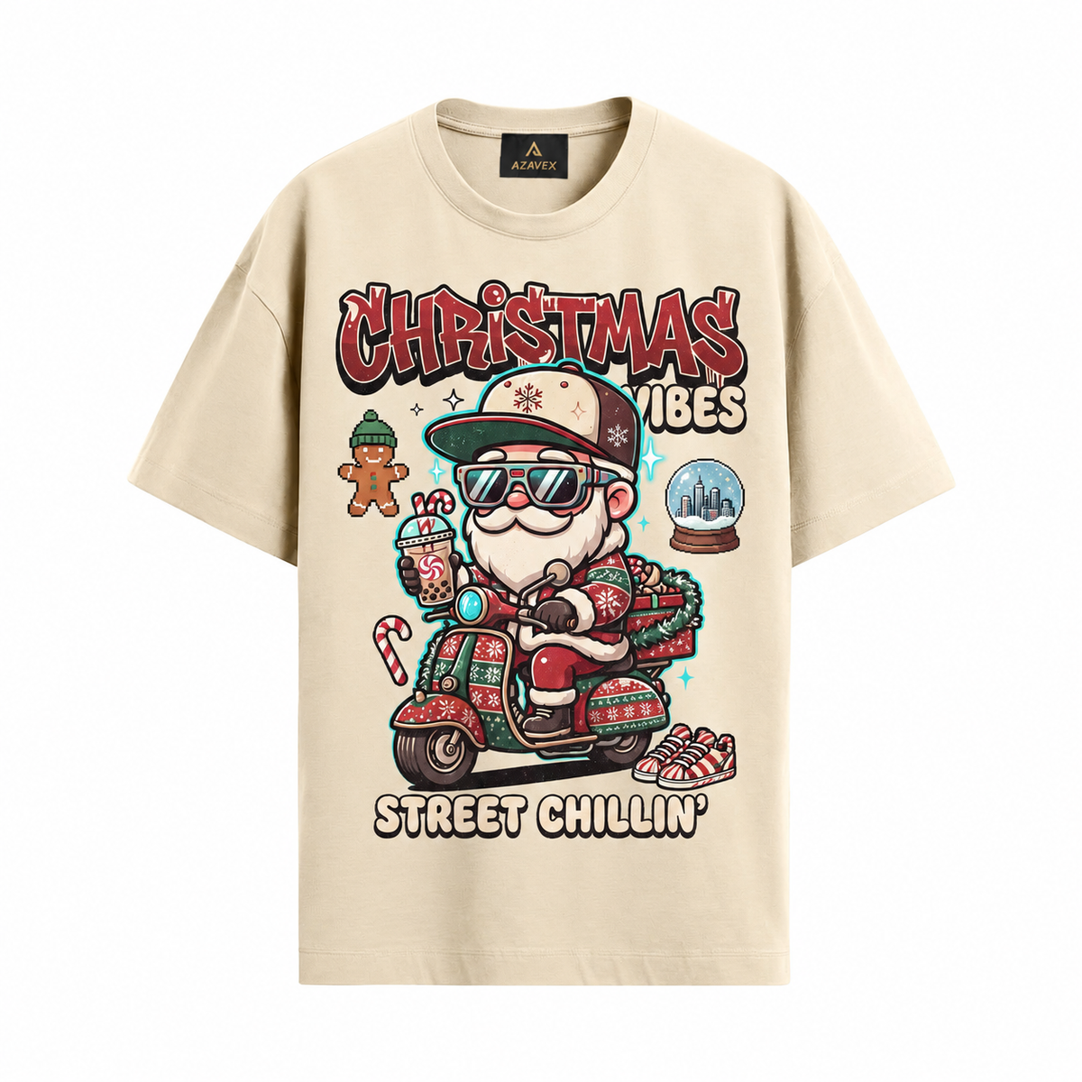 Christmas Vibes Scooter Tee — beige — front view