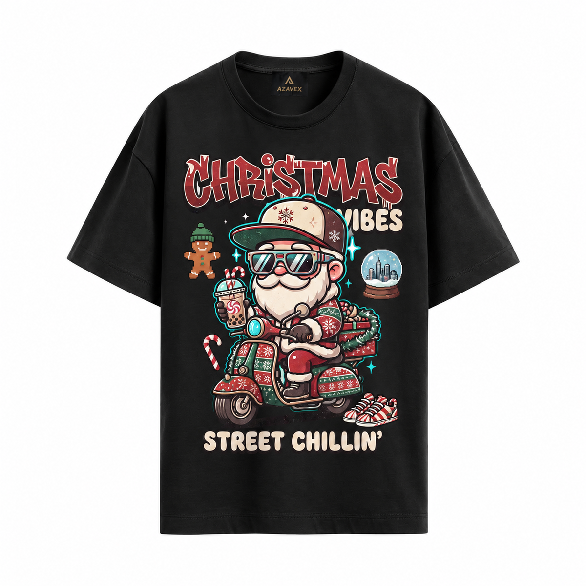 Christmas Vibes Scooter Tee — black — front view