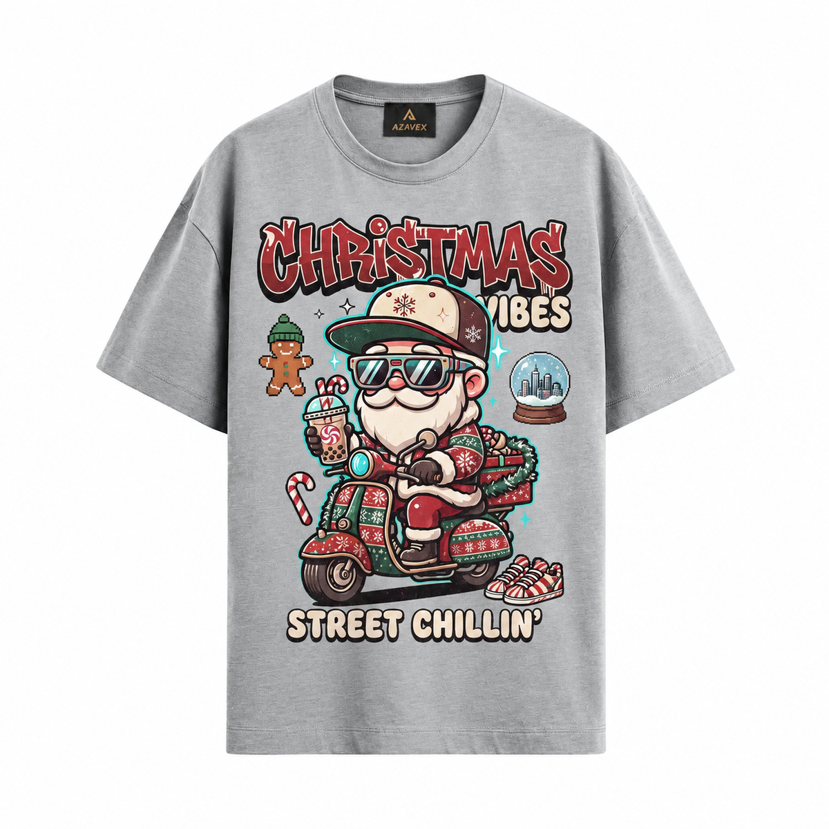 Christmas Vibes Scooter Tee — gray — front view