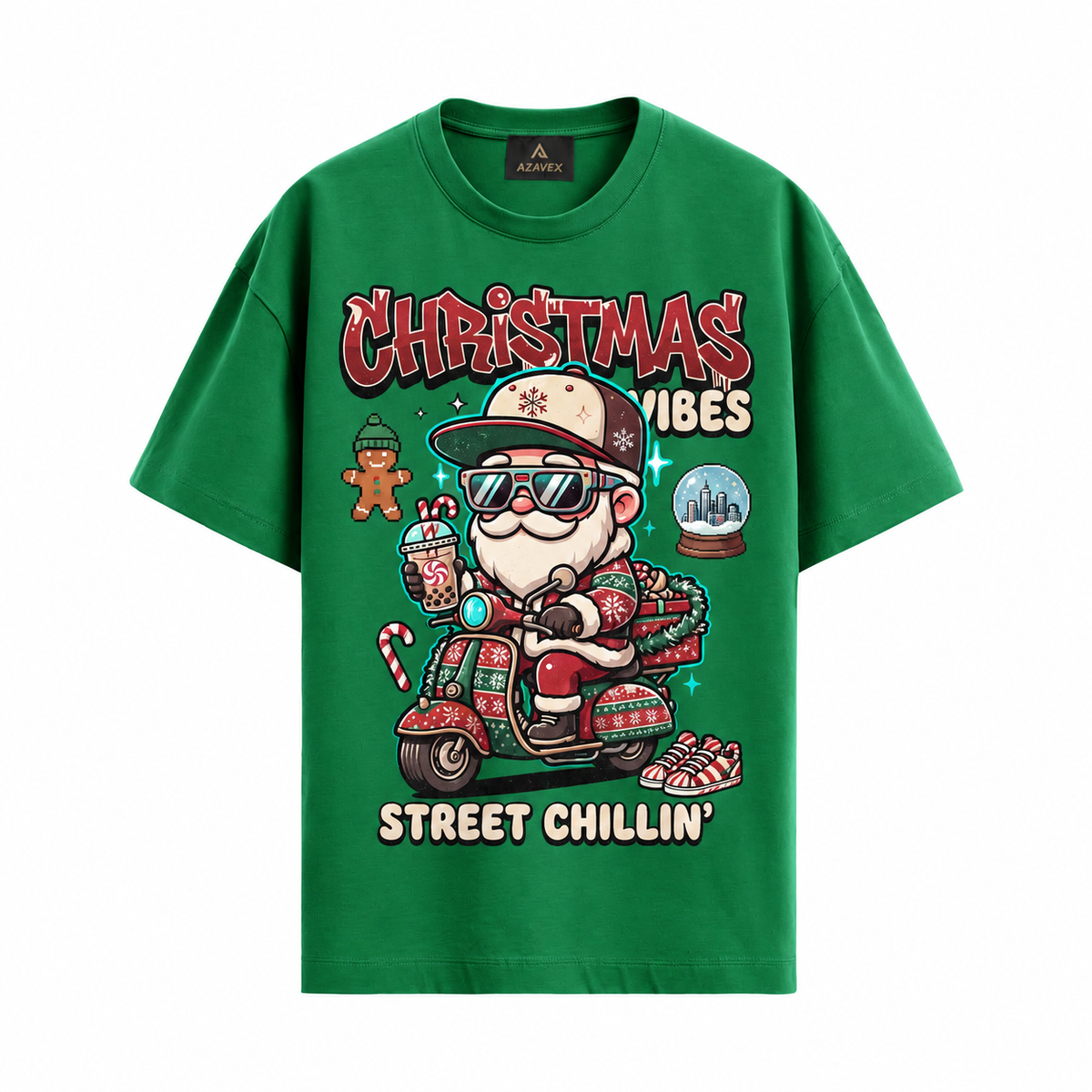 Christmas Vibes Scooter Tee — green — front view