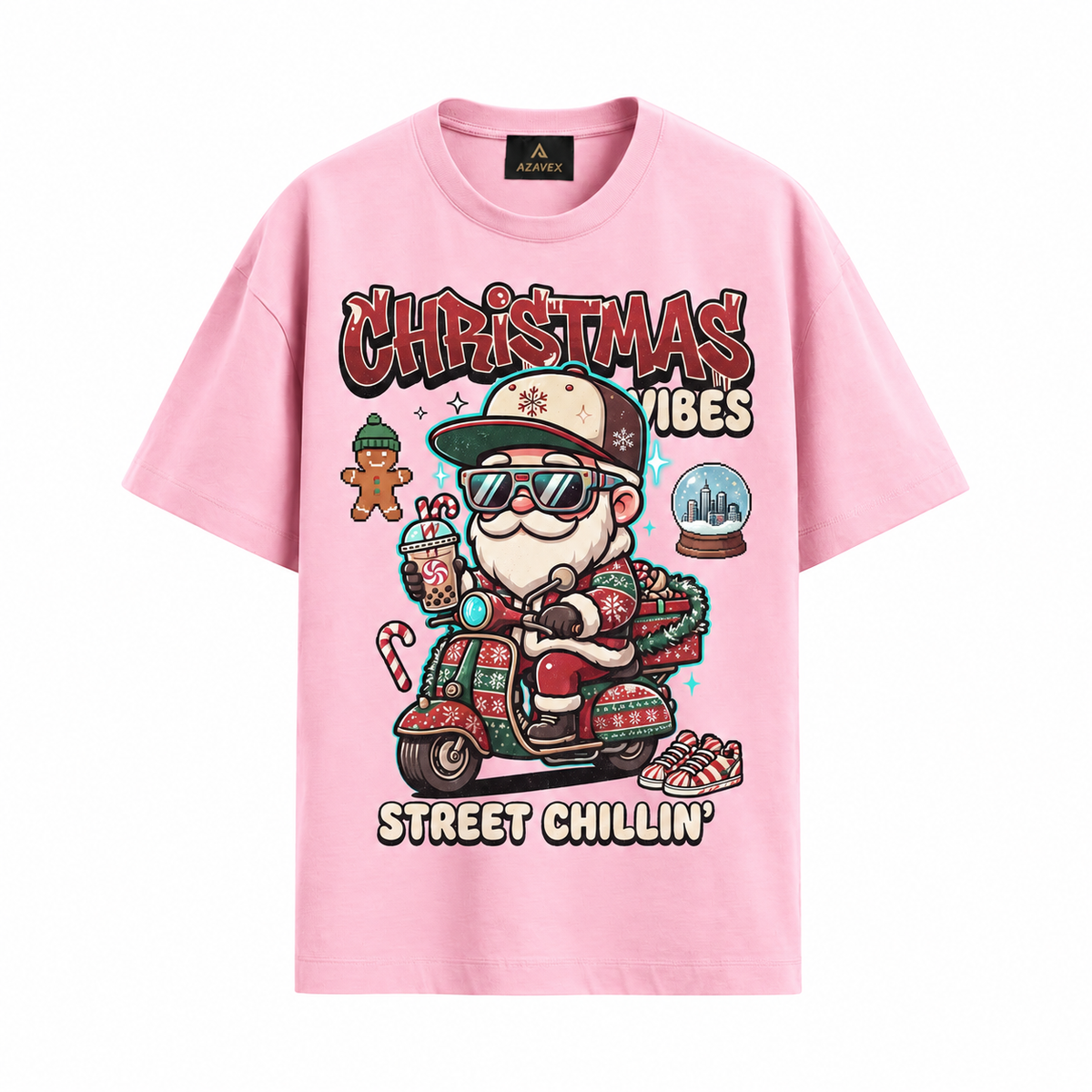 Christmas Vibes Scooter Tee — pink — front view