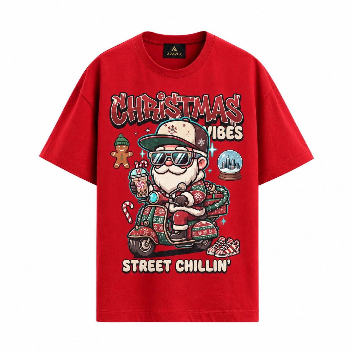 Christmas Vibes Scooter Tee — red — front view
