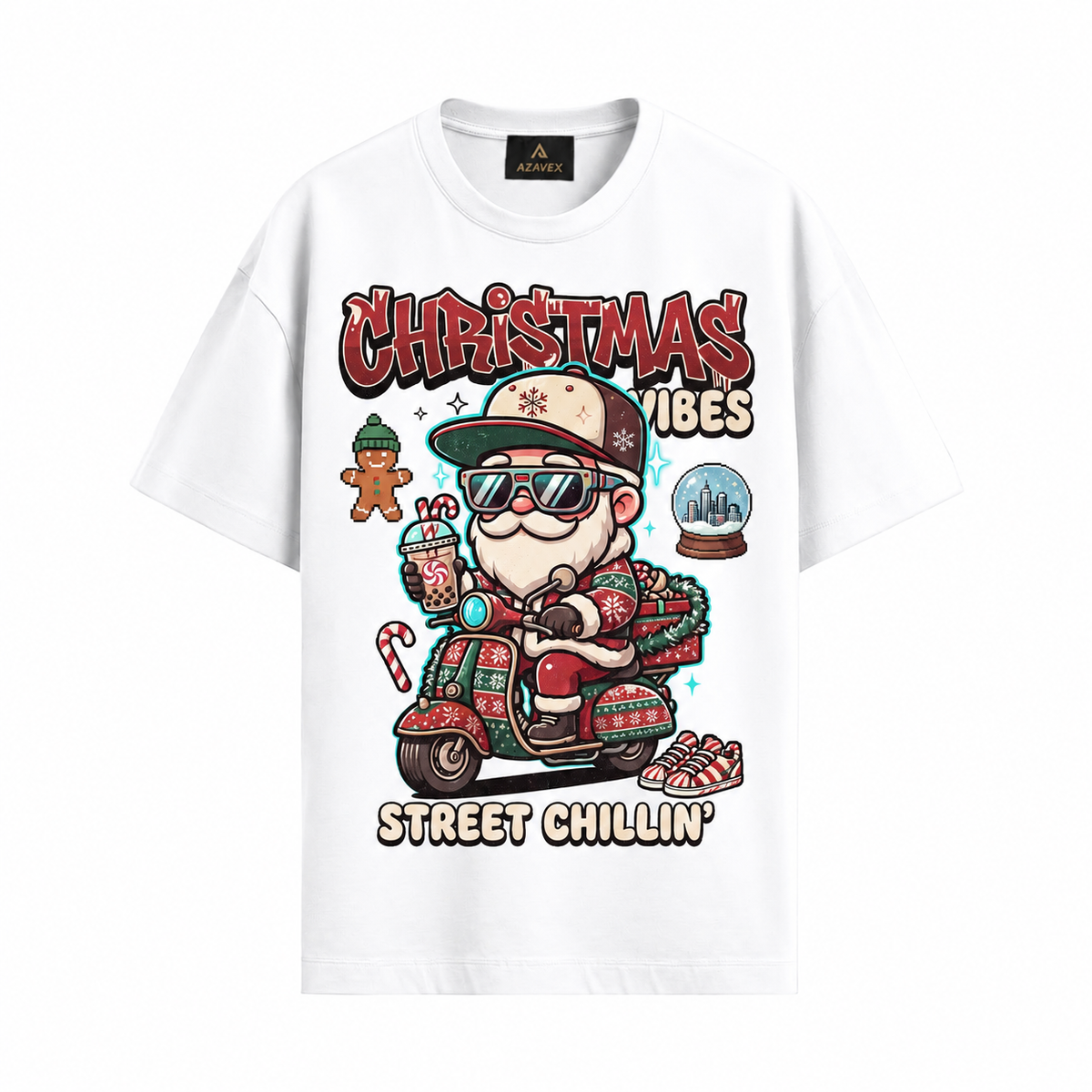 Christmas Vibes Scooter Tee — white — front view