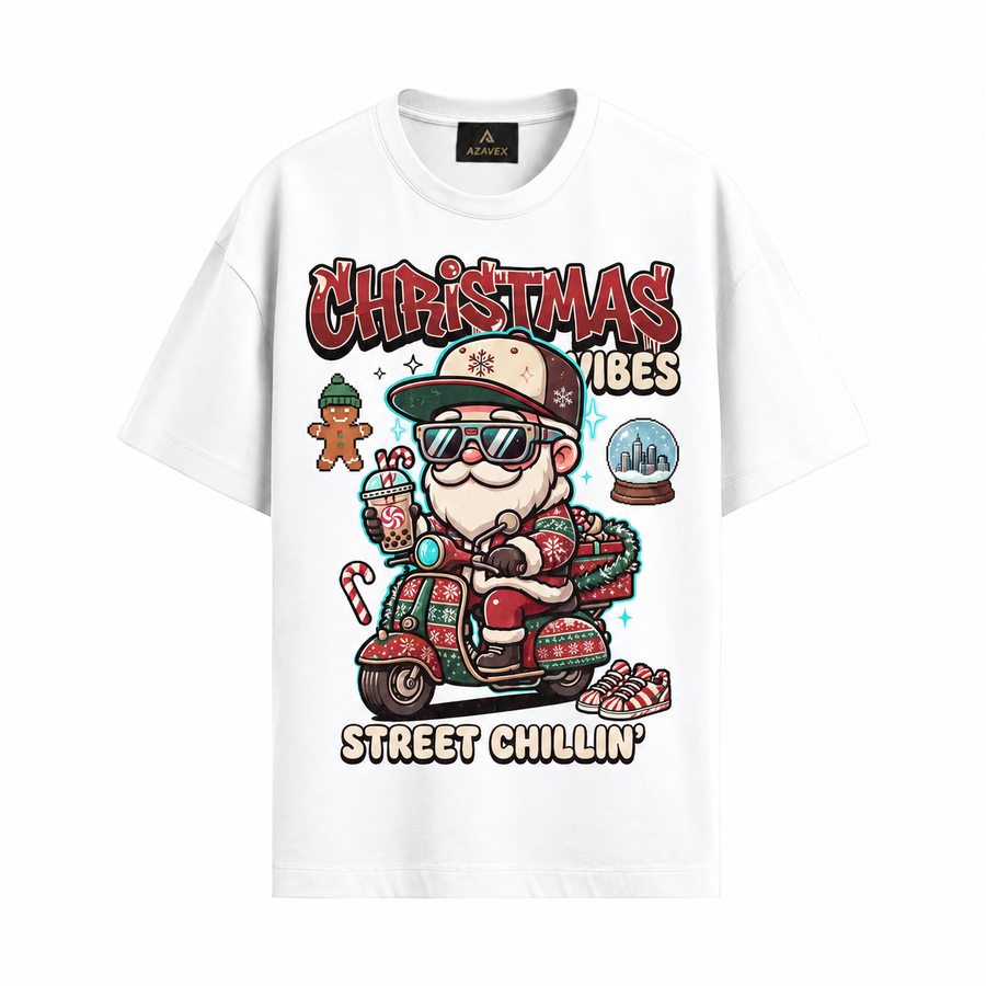 Christmas Vibes Scooter Tee — white — front view