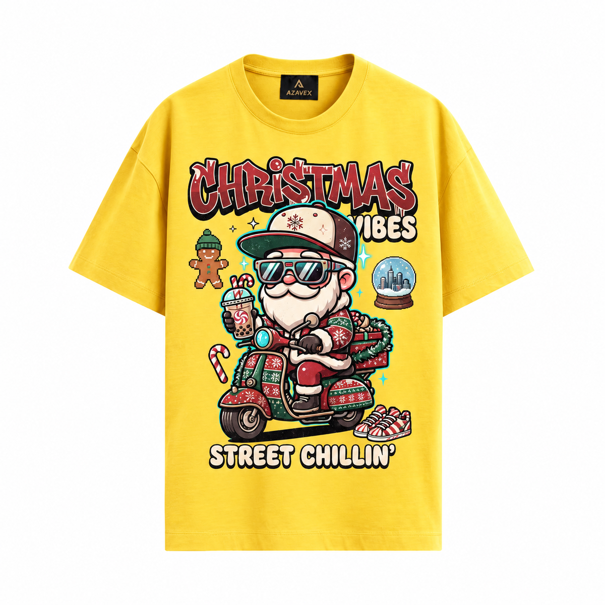 Christmas Vibes Scooter Tee — yellow — front view