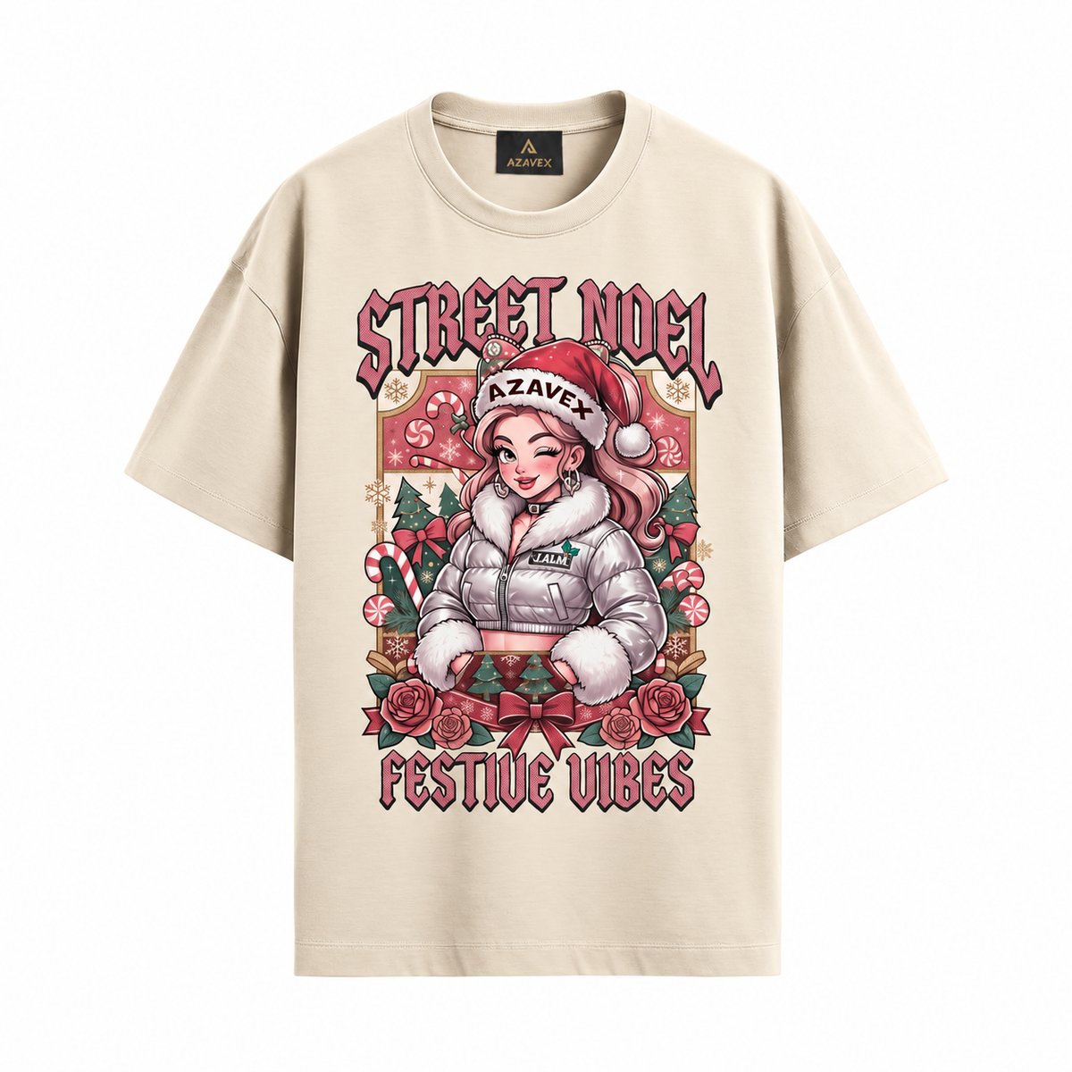 Street Noel Festive Rebels Tee — beige — front view