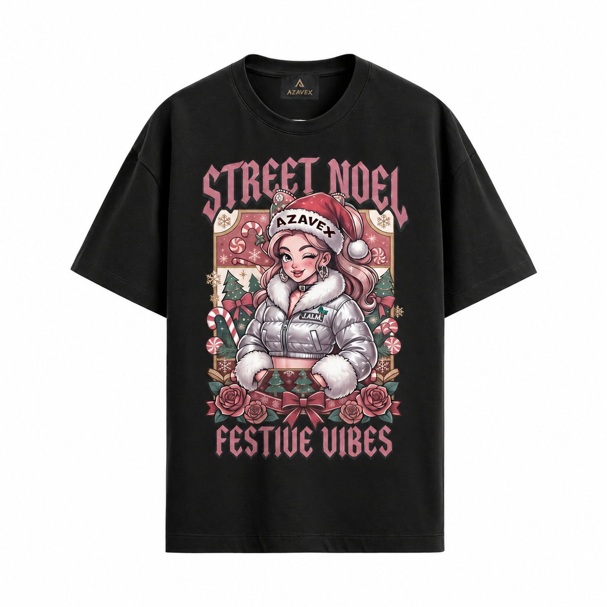 Street Noel Festive Rebels Tee — black — front view