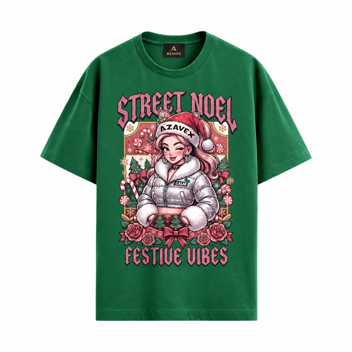 Street Noel Festive Rebels Tee — green — front view