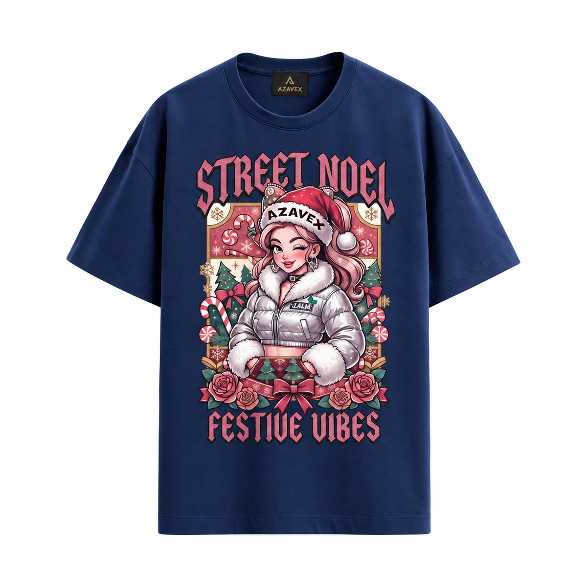 Street Noel Festive Rebels Tee — navy — front view