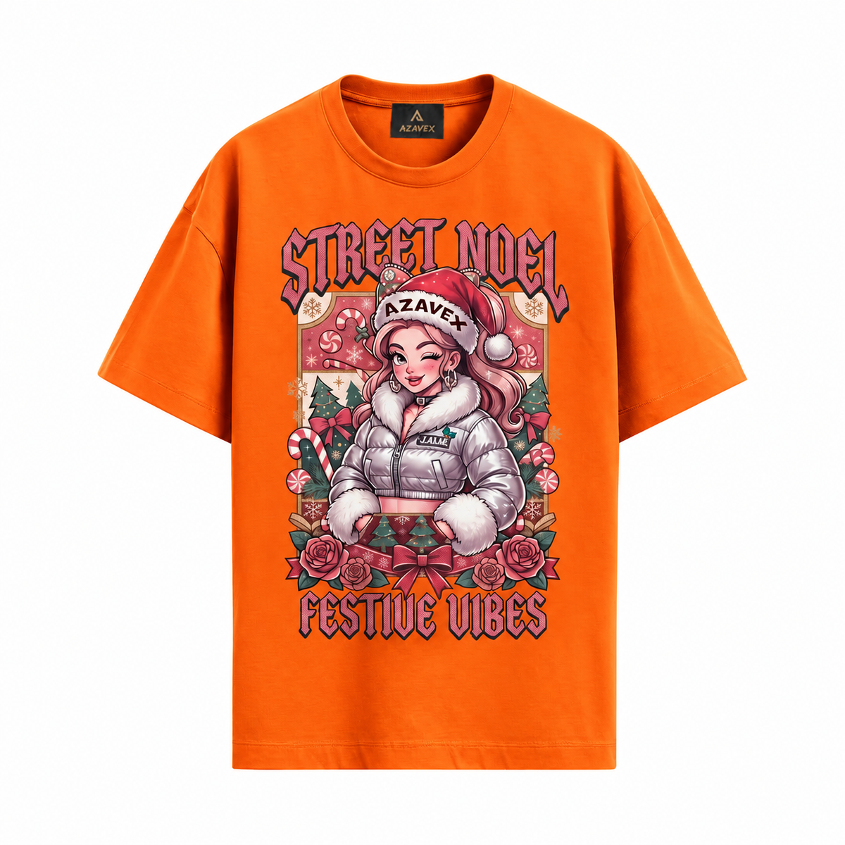 Street Noel Festive Rebels Tee — orange — front view