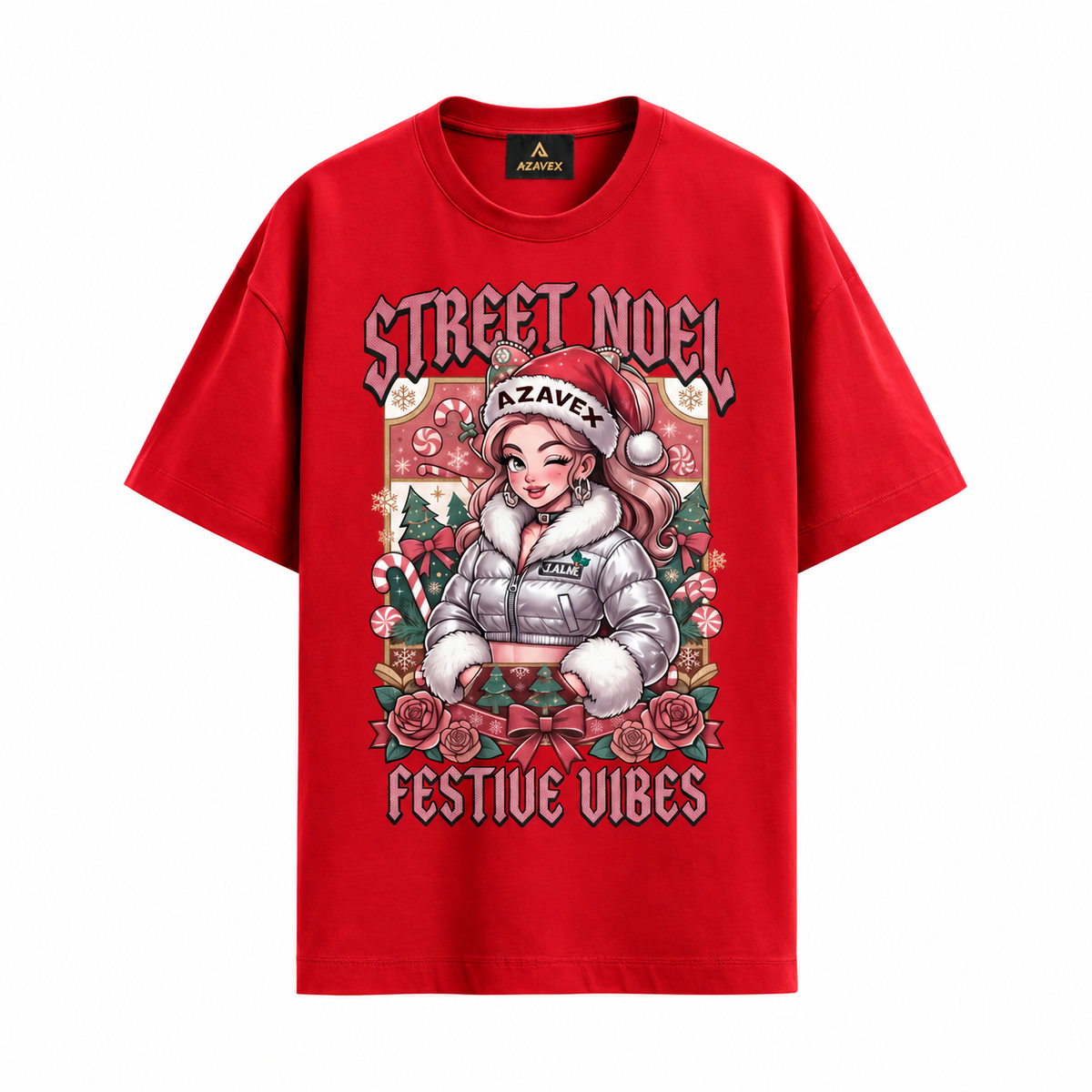 Street Noel Festive Rebels Tee — red — front view