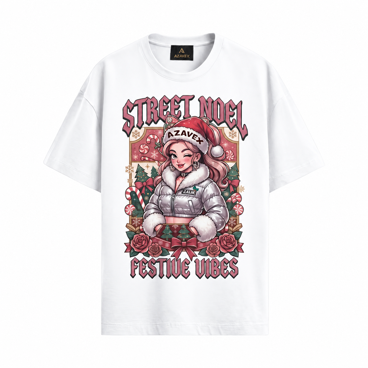 Street Noel Festive Rebels Tee — white — front view