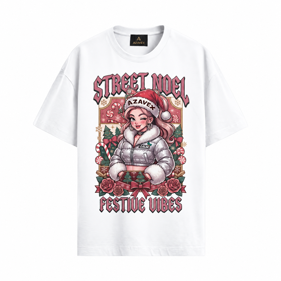 Street Noel Festive Rebels Tee — white — front view