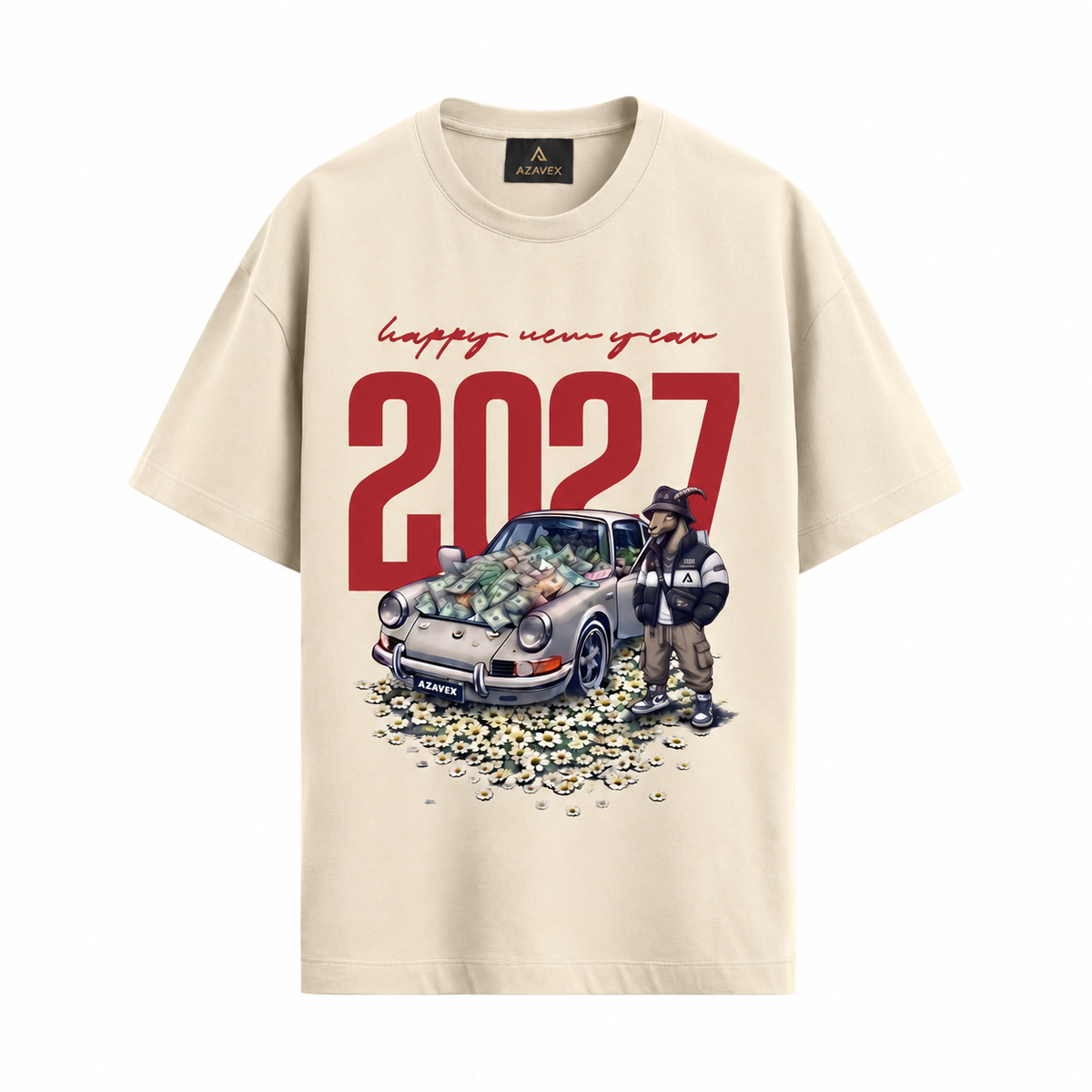 New Year 2027 Cruise Tee — beige — front view