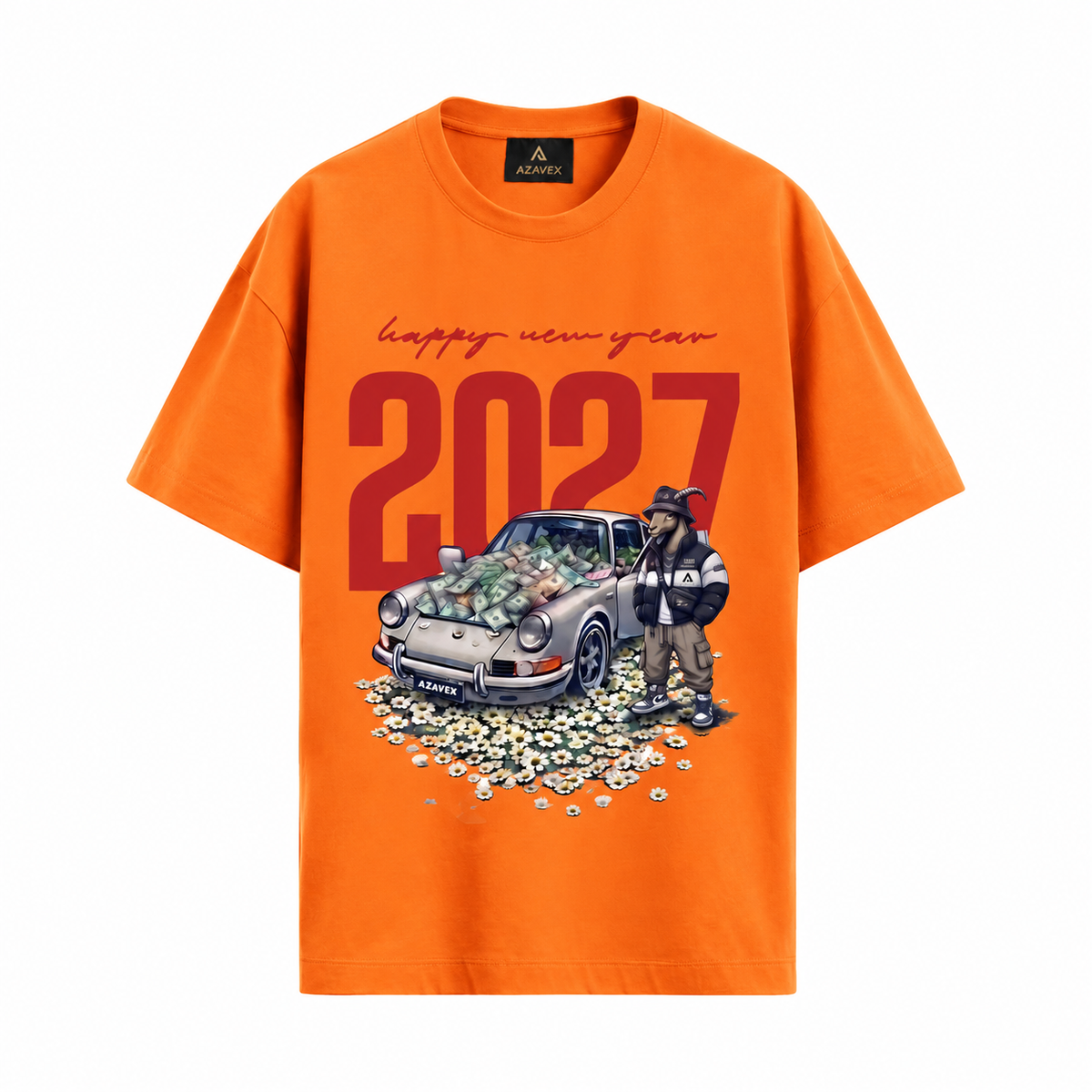 New Year 2027 Cruise Tee — orange — front view