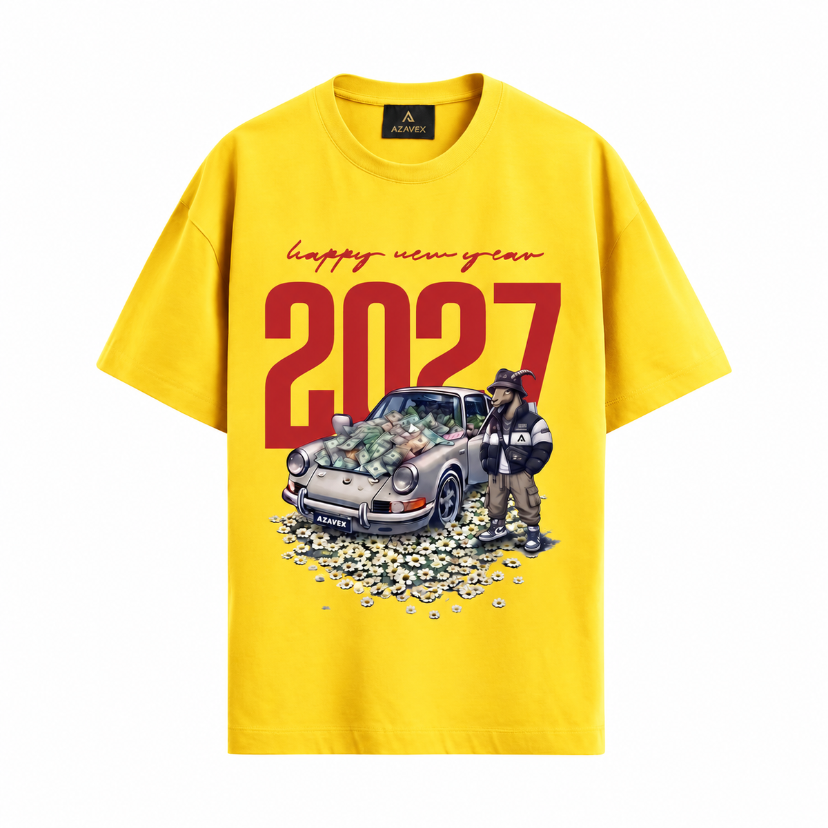 New Year 2027 Cruise Tee — yellow — front view