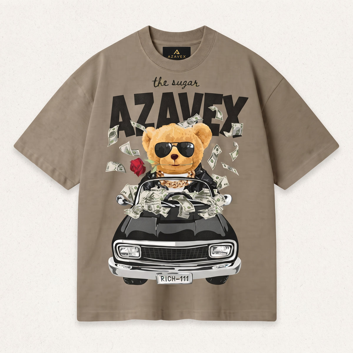 Bear Behind the Wheel Tee — beige — front view